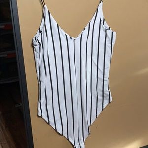 black and white striped body suit